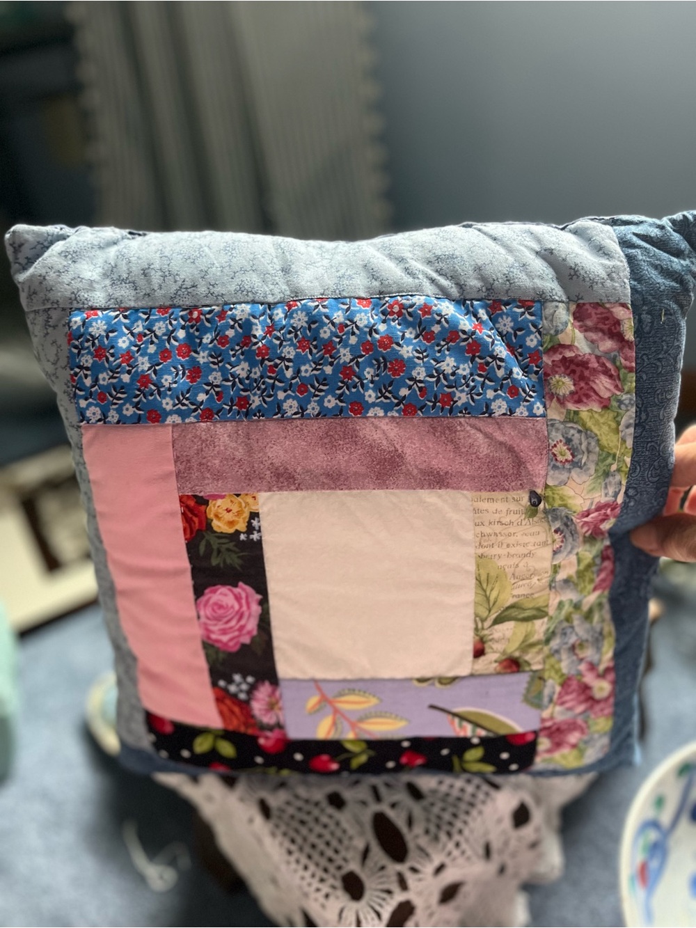 Patchwork Floral Quilted Pillow - Multicolor